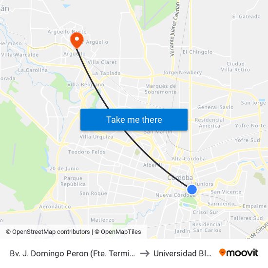 Bv. J. Domingo Peron (Fte. Terminal De Omnibus) to Universidad Blas Pascal map