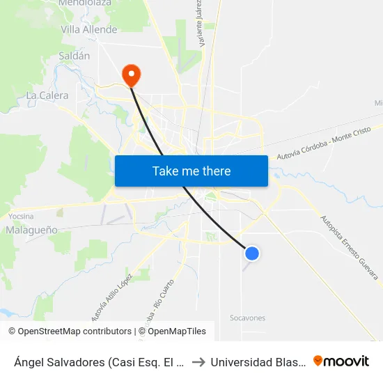 Ángel Salvadores (Casi Esq. El Quebracho) to Universidad Blas Pascal map
