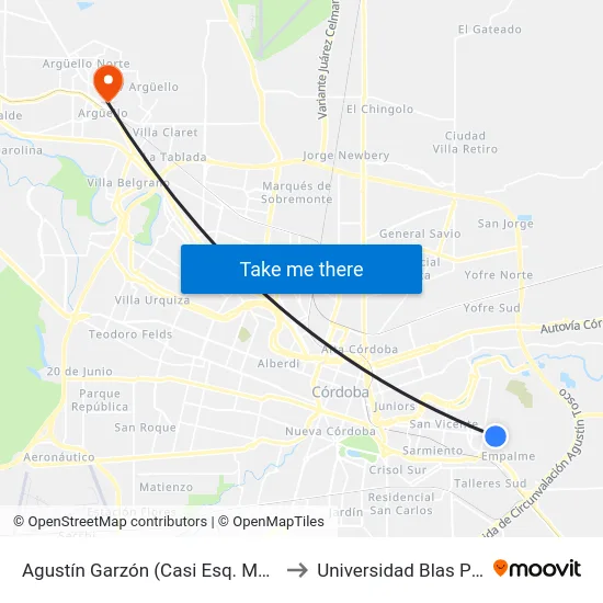 Agustín Garzón (Casi Esq. Machado) to Universidad Blas Pascal map