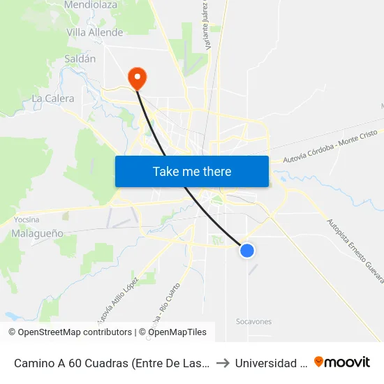 Camino A 60 Cuadras (Entre De Las Fábricas Y Del E. Provincial) to Universidad Blas Pascal map