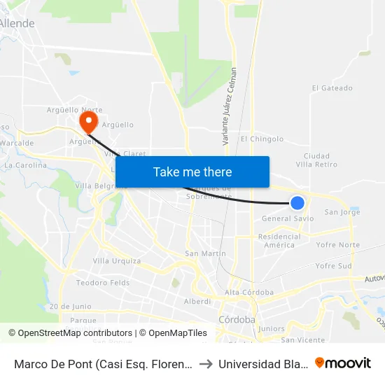 Marco De Pont (Casi Esq. Florencio Paraviccini) to Universidad Blas Pascal map