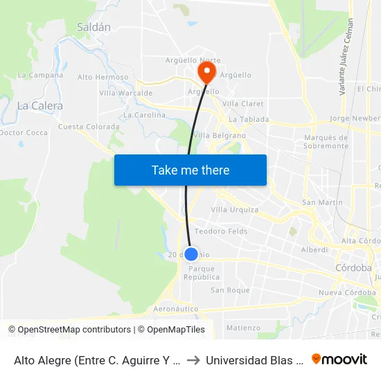 Alto Alegre (Entre C. Aguirre Y Formosa) to Universidad Blas Pascal map