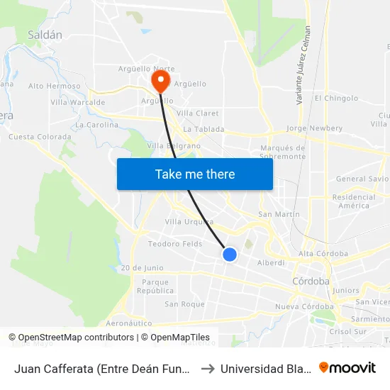 Juan Cafferata (Entre Deán Funes Y 9 De Julio) to Universidad Blas Pascal map