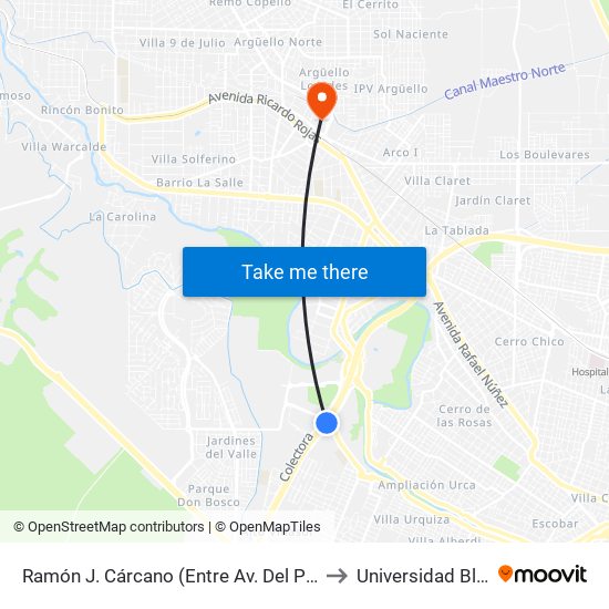 Ramón J. Cárcano (Entre Av. Del Piamonte Y Hornero) to Universidad Blas Pascal map