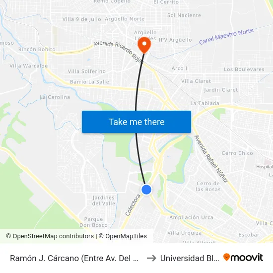 Ramón J. Cárcano (Entre Av. Del Piamonte Y Hornero) to Universidad Blas Pascal map