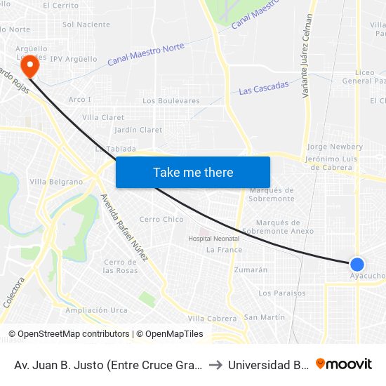 Av. Juan B. Justo (Entre Cruce Gral. Paz Y J. D. De Solis) to Universidad Blas Pascal map