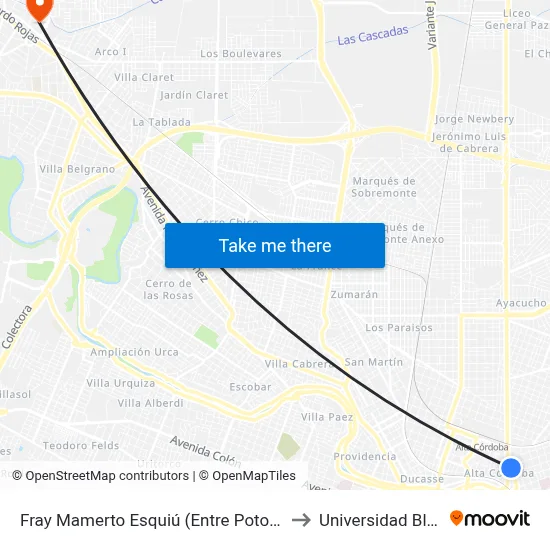 Fray Mamerto Esquiú (Entre Potosí Y Cochabamba) to Universidad Blas Pascal map