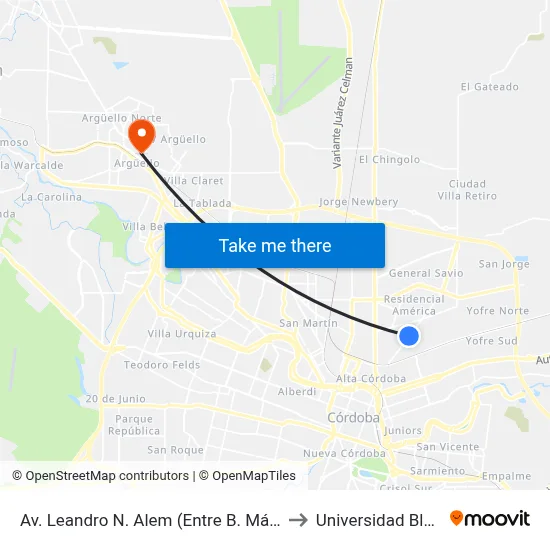 Av. Leandro N. Alem (Entre B. Mármol Y Cortazar) to Universidad Blas Pascal map