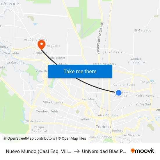 Nuevo Mundo (Casi Esq. Villarica) to Universidad Blas Pascal map