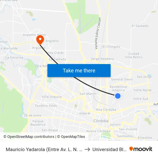 Mauricio Yadarola (Entre Av. L. N. Alem Y Ongagasta) to Universidad Blas Pascal map