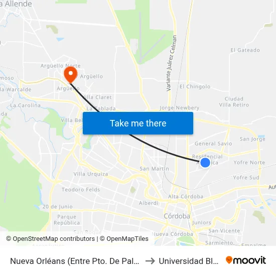 Nueva Orléans (Entre Pto. De Palos Y Talcahuano) to Universidad Blas Pascal map