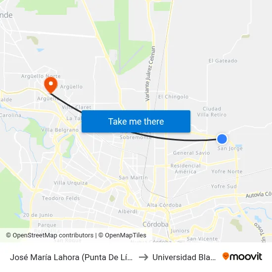 José María Lahora (Punta De Línea Coniferal) to Universidad Blas Pascal map