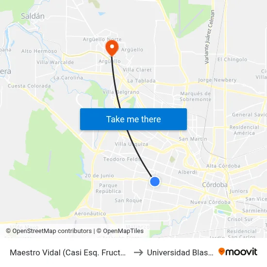 Maestro Vidal (Casi Esq. Fructuoso Rivera) to Universidad Blas Pascal map