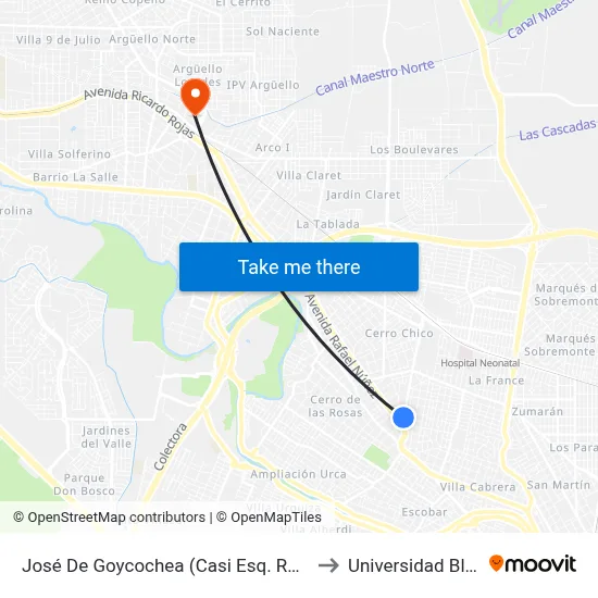 José De Goycochea (Casi Esq. Rodríguez Del Busto) to Universidad Blas Pascal map