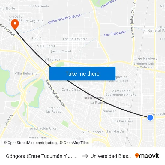 Góngora (Entre Tucumán Y J. A. De Sucre) to Universidad Blas Pascal map