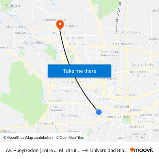 Av. Pueyrredón (Entre J. M. Urrutia Y Río Negro) to Universidad Blas Pascal map