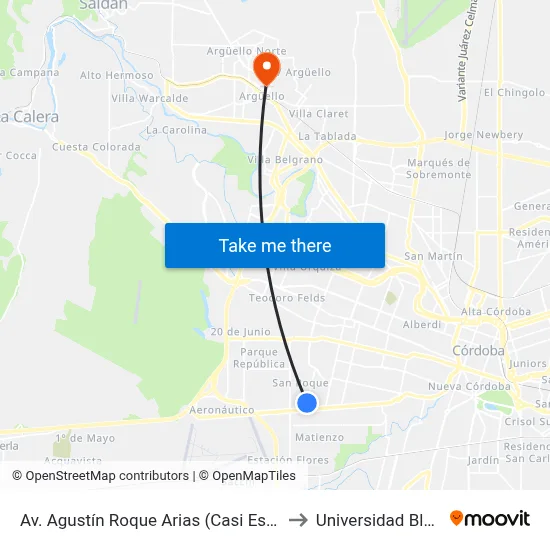Av. Agustín Roque Arias (Casi Esq. Camilo Isleño) to Universidad Blas Pascal map