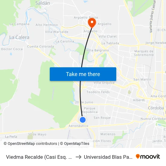 Viedma Recalde (Casi Esq. Asia) to Universidad Blas Pascal map