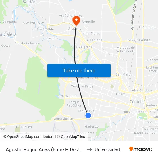 Agustín Roque Arias (Entre F. De Zúñiga Y A. G. Albarracín) to Universidad Blas Pascal map