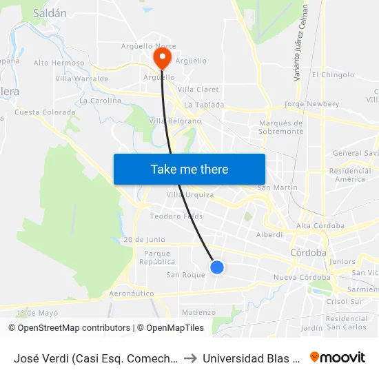 José Verdi (Casi Esq. Comechingones) to Universidad Blas Pascal map