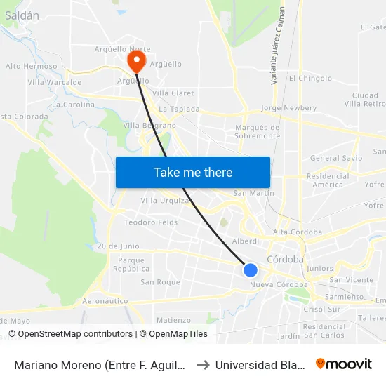 Mariano Moreno (Entre F. Aguilar Y San Luis) to Universidad Blas Pascal map