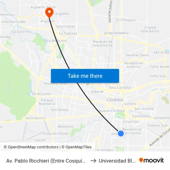 Av. Pablo Ricchieri (Entre Cosquín Y Cnel. J. J. Díaz) to Universidad Blas Pascal map