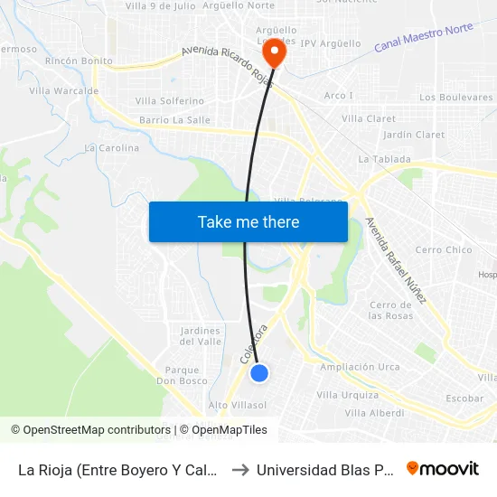 La Rioja (Entre Boyero Y Calandria) to Universidad Blas Pascal map