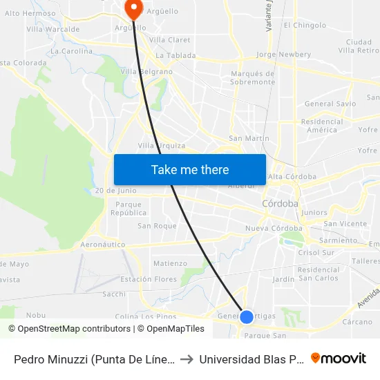 Pedro Minuzzi (Punta De Línea Ersa) to Universidad Blas Pascal map