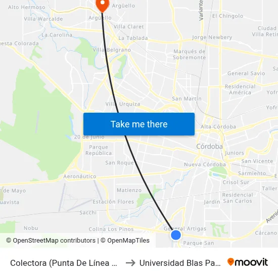 Colectora (Punta De Línea Ersa) to Universidad Blas Pascal map