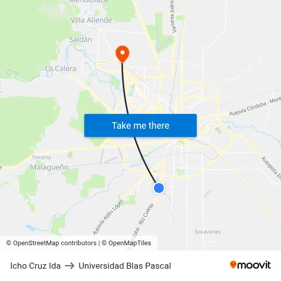 Icho Cruz Ida to Universidad Blas Pascal map