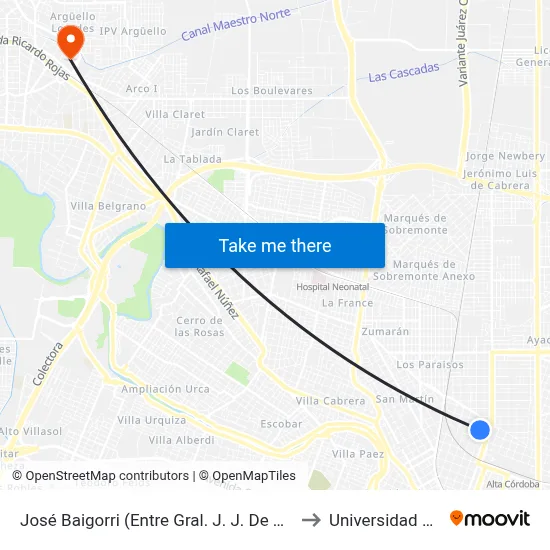 José Baigorri (Entre Gral. J. J. De Urquiza Y N. Avellaneda) to Universidad Blas Pascal map
