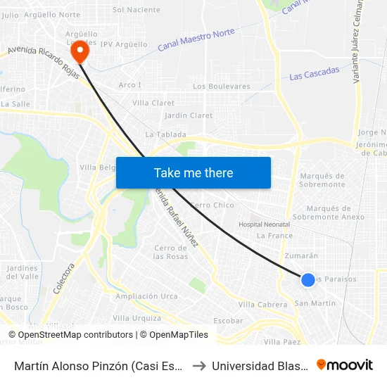Martín Alonso Pinzón (Casi Esq. Córdoba) to Universidad Blas Pascal map