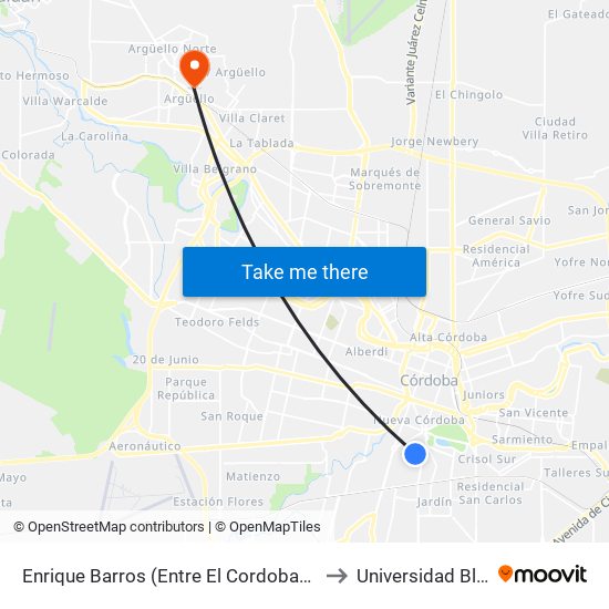 Enrique Barros (Entre El Cordobazo Y V. De Las Artes) to Universidad Blas Pascal map
