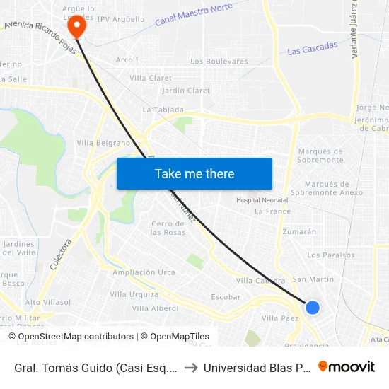 Gral. Tomás Guido (Casi Esq. Galán) to Universidad Blas Pascal map
