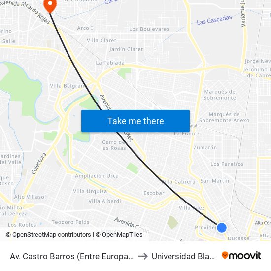 Av. Castro Barros (Entre Europa Y Av. Sta. Fé) to Universidad Blas Pascal map