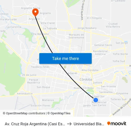 Av. Cruz Roja Argentina (Casi Esq. Av. Madrid) to Universidad Blas Pascal map