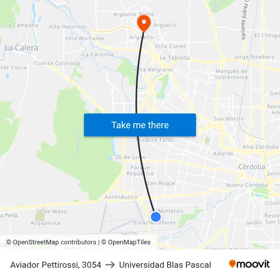 Aviador Pettirossi, 3054 to Universidad Blas Pascal map