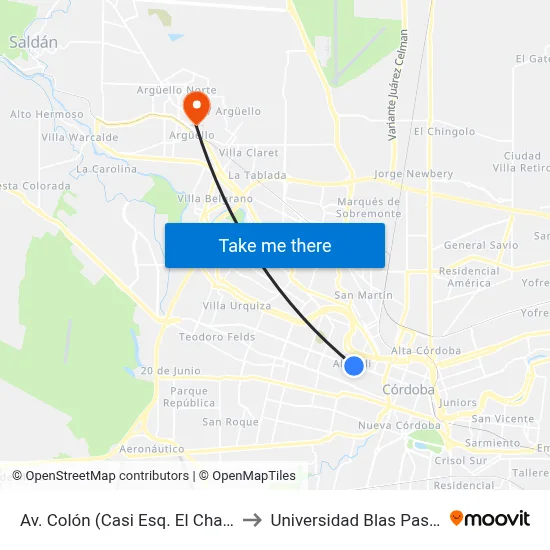 Av. Colón (Casi Esq. El Chaco) to Universidad Blas Pascal map