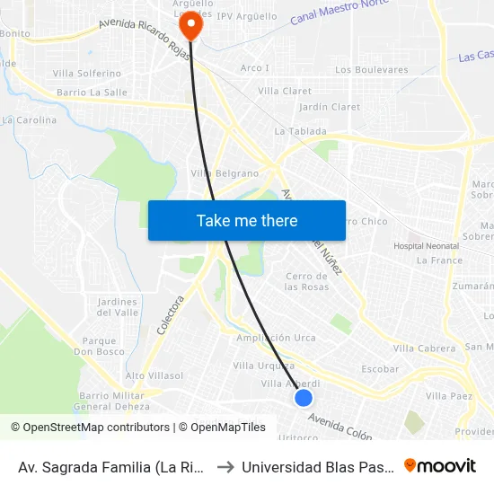 Av. Sagrada Familia (La Rioja) to Universidad Blas Pascal map