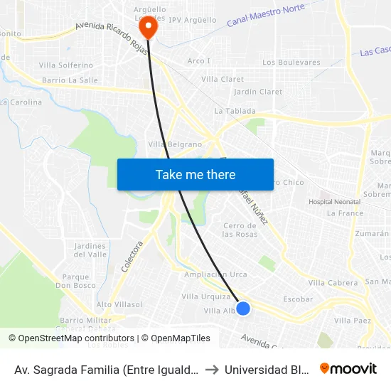 Av. Sagrada Familia (Entre Igualdad Y La Tablada) to Universidad Blas Pascal map
