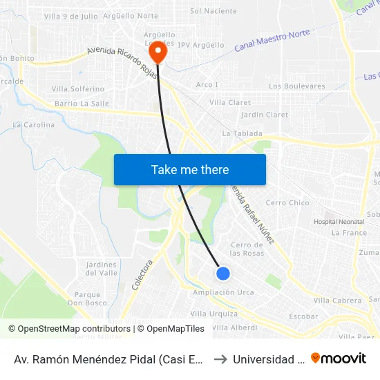 Av. Ramón Menéndez Pidal (Casi Esq. Gdor. Victorino Rodríguez) to Universidad Blas Pascal map