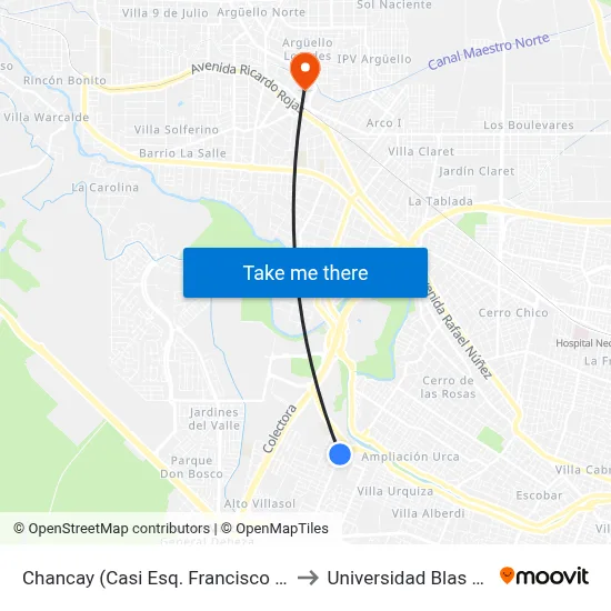 Chancay (Casi Esq. Francisco Yunyent) to Universidad Blas Pascal map