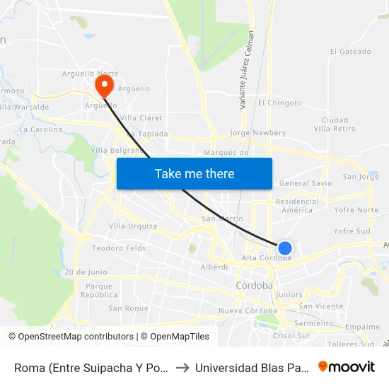 Roma (Entre Suipacha Y Potosí) to Universidad Blas Pascal map