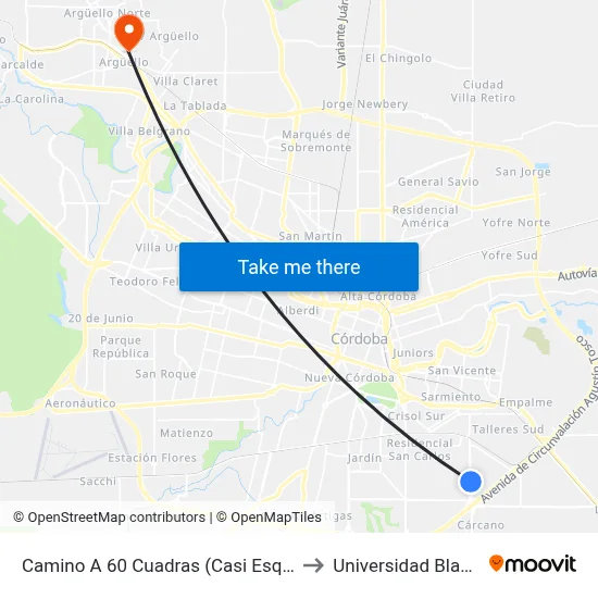 Camino A 60 Cuadras (Casi Esq. Juan Jufré) to Universidad Blas Pascal map