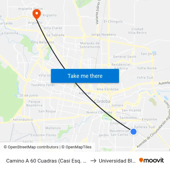 Camino A 60 Cuadras  (Casi Esq. Gabriel De Ortubia) to Universidad Blas Pascal map