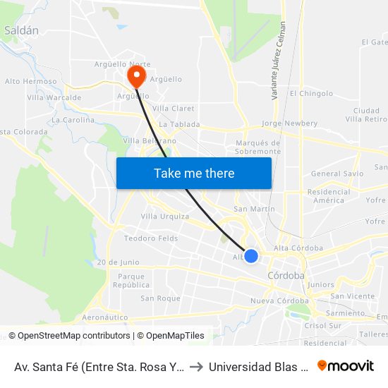 Av. Santa Fé (Entre Sta. Rosa Y La Rioja) to Universidad Blas Pascal map