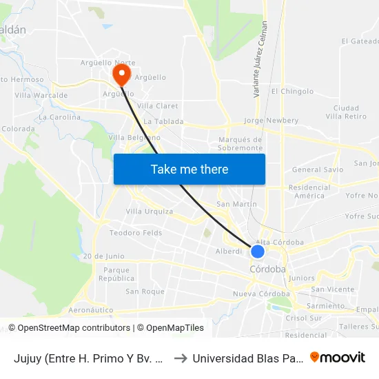 Jujuy (Entre H. Primo Y Bv. Mitre) to Universidad Blas Pascal map