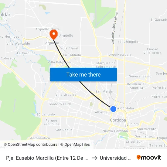 Pje. Eusebio Marcilla (Entre 12 De Octubre Y M. Fragueiro) to Universidad Blas Pascal map