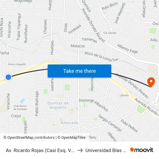 Av. Ricardo Rojas (Casi Esq. Viracocha) to Universidad Blas Pascal map