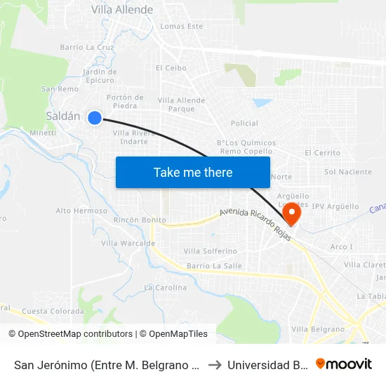 San Jerónimo (Entre M. Belgrano Y Extensión De Calle) to Universidad Blas Pascal map
